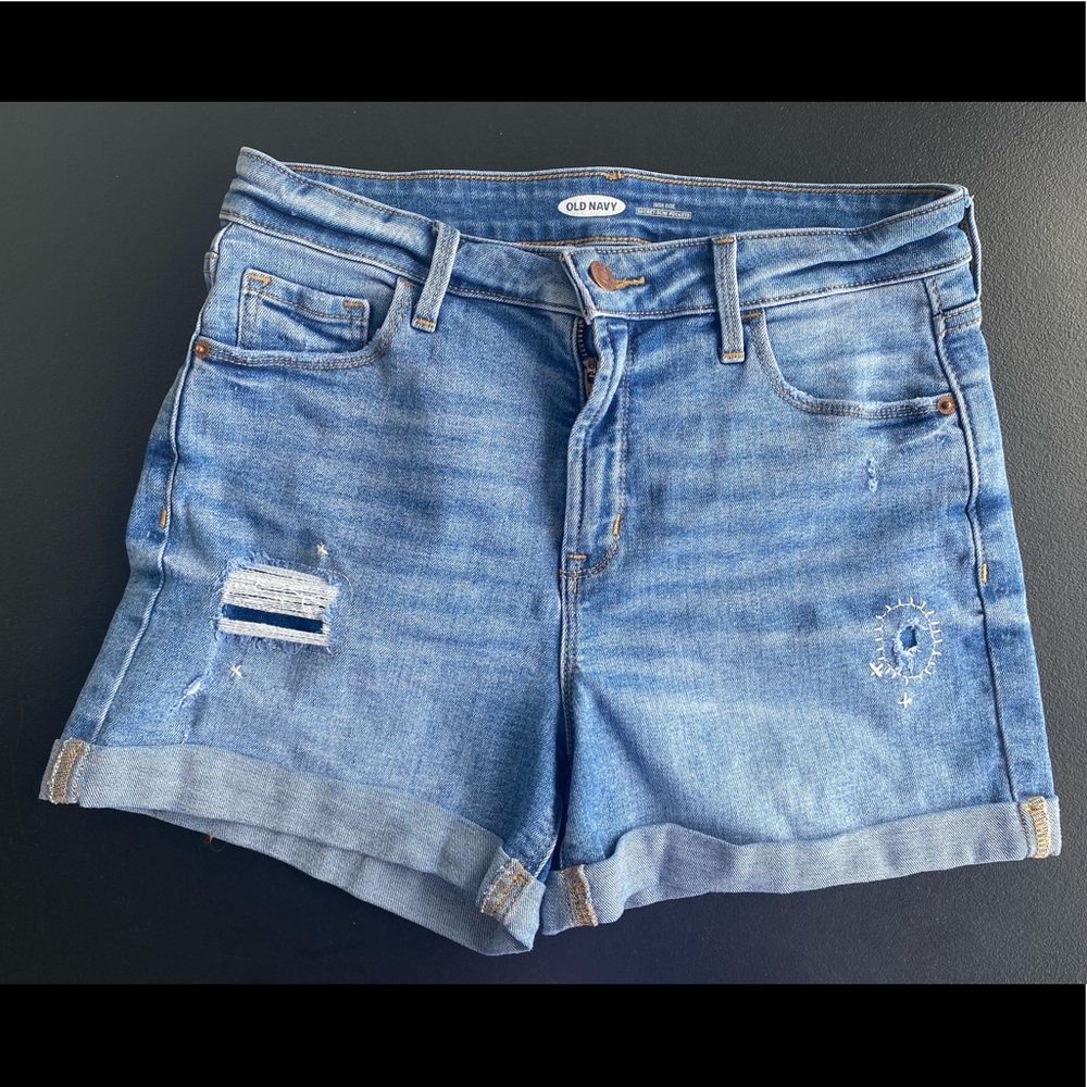 Old Navy Denim Shorts Womens Size 6 Distressed High Rise Secret Slim Pockets